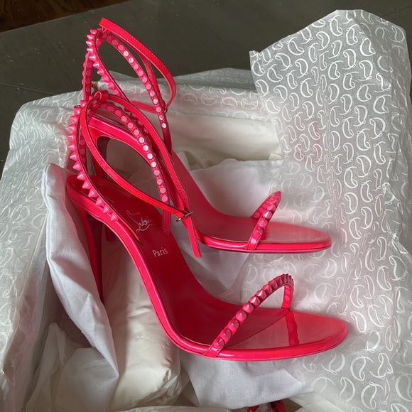 Christian Louboutin so me 100mm pink neon stiletto spike patent sandal sz 38.5 - Picture 7 of 12